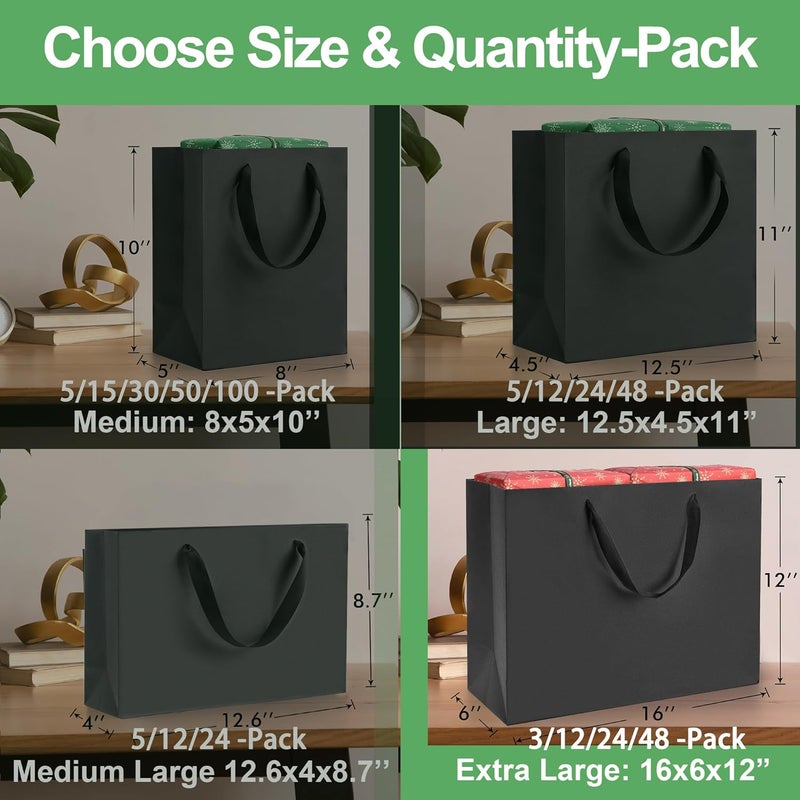 MOXARYSU Black Gift Bags With Handles: 16x6x12 Inch 12pcs Extra Large Black Paper Bags Bulk For Party Shopping Birthday Wedding (XL, 12) - Image 2